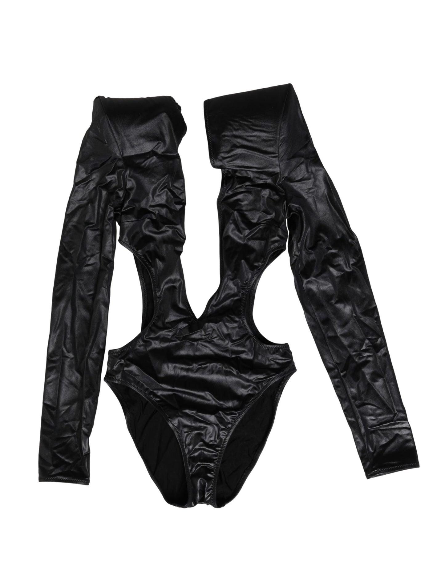 Dolce & Gabbana Black Deep V-Neck One Piece Swimsuit Swimwear