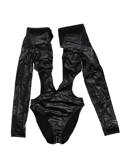 Dolce & Gabbana Black Deep V-Neck One Piece Swimsuit Swimwear