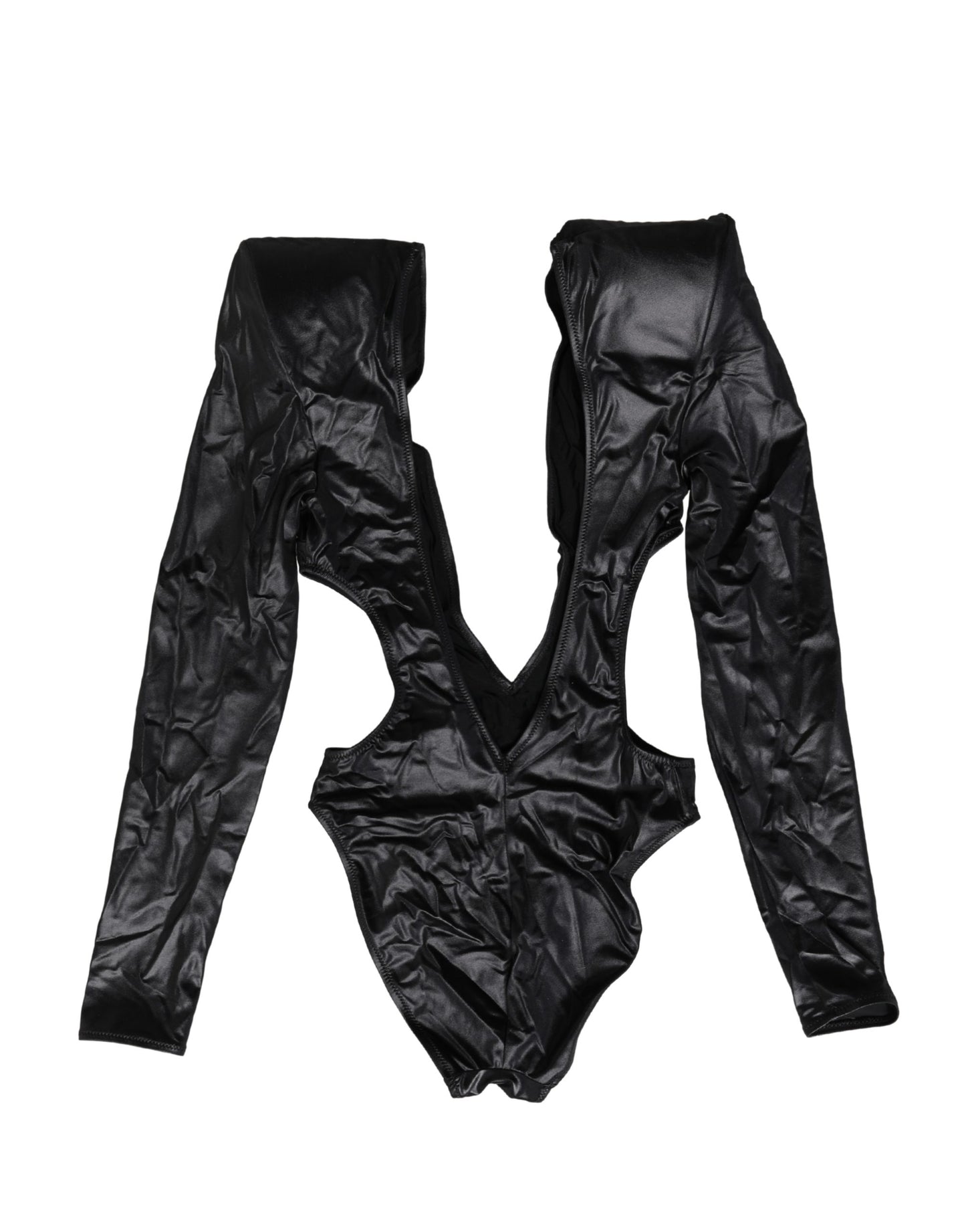 Dolce & Gabbana Black Deep V-Neck One Piece Swimsuit Swimwear