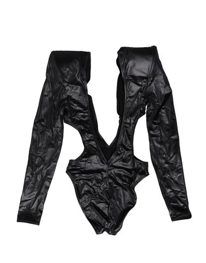 Dolce & Gabbana Black Deep V-Neck One Piece Swimsuit Swimwear