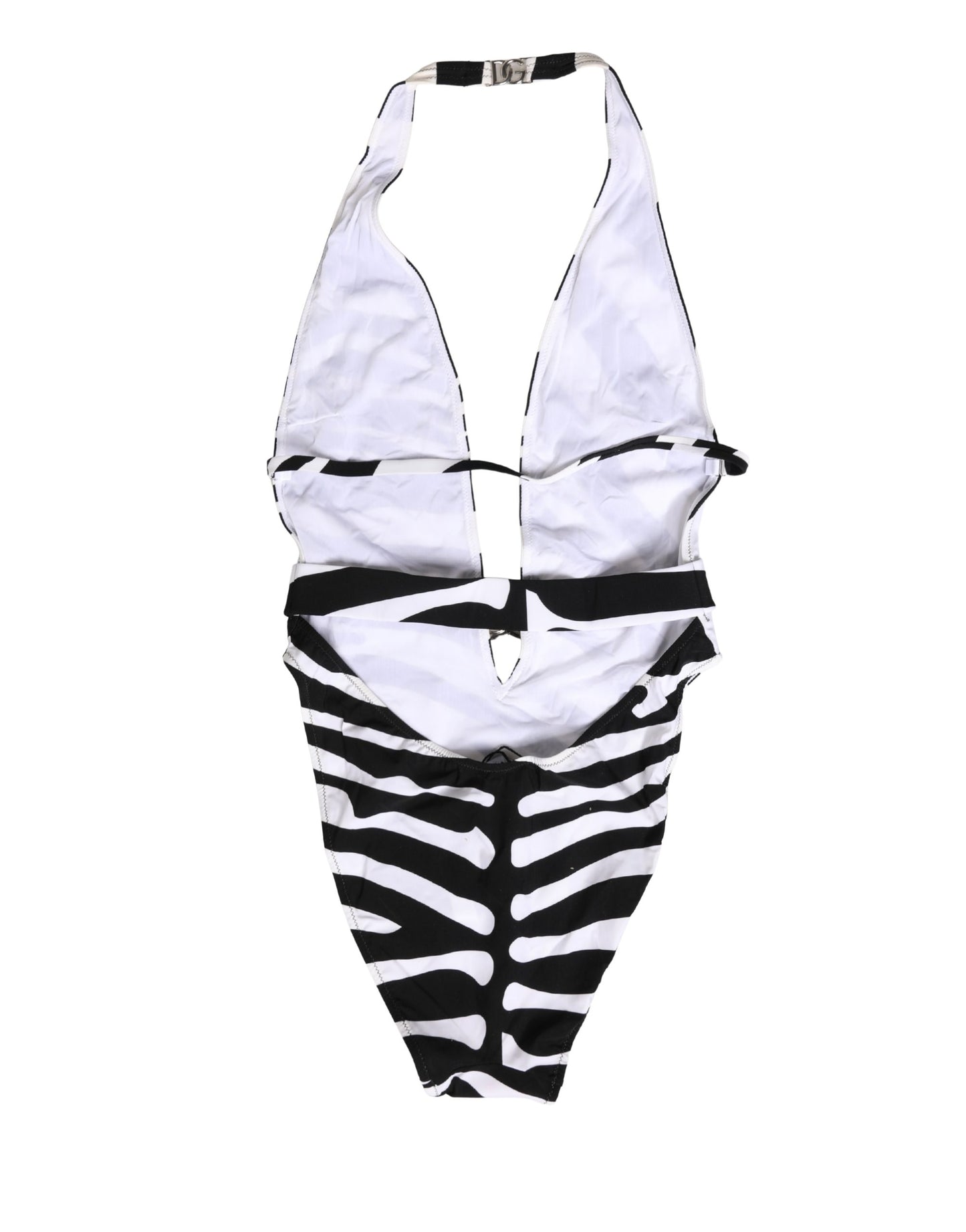 Dolce & Gabbana Black White Zebra Deep V-Neck One Piece Swimwear
