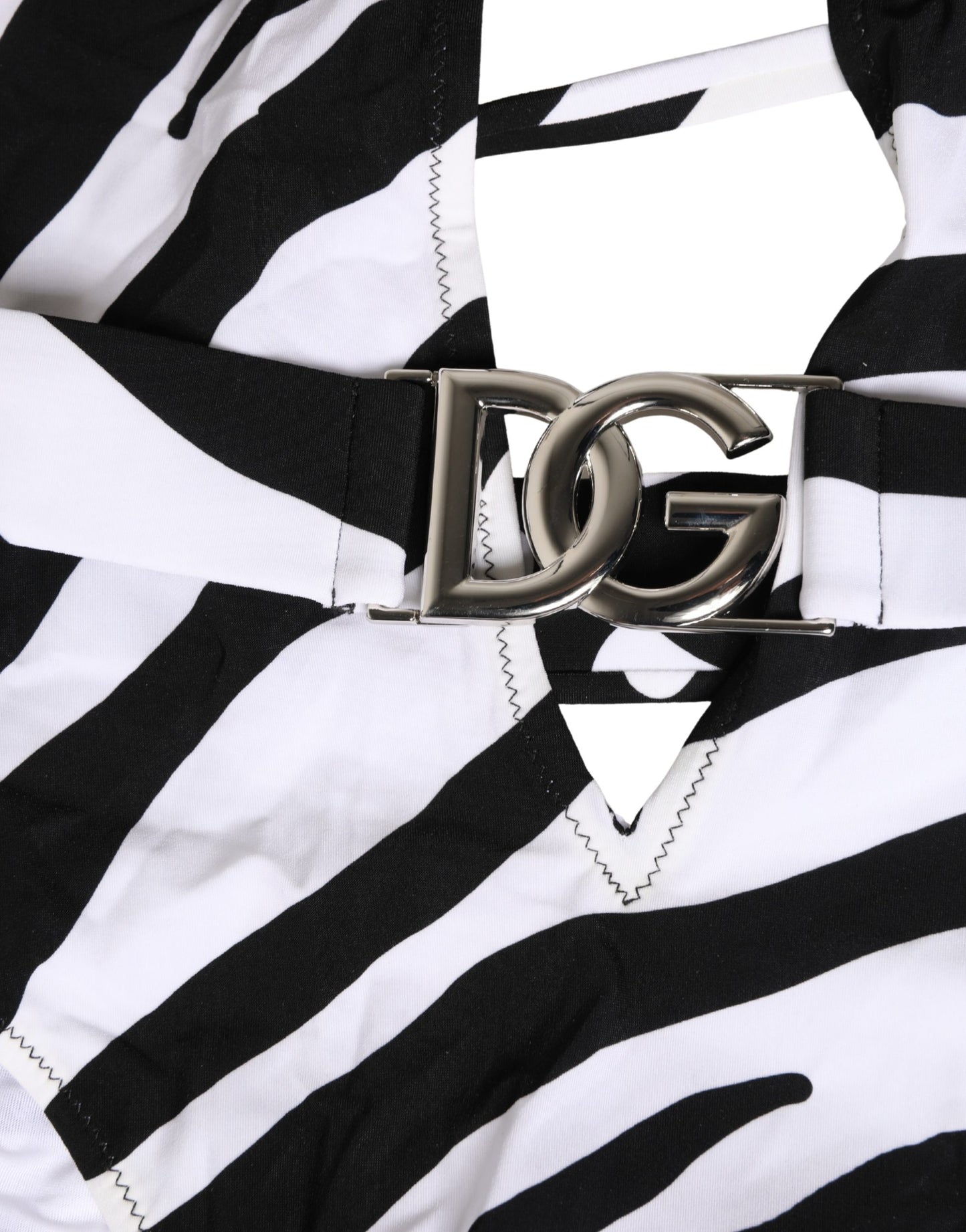 Dolce & Gabbana Black White Zebra Deep V-Neck One Piece Swimwear