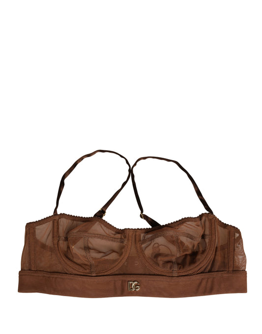 Dolce & Gabbana Brown DG Logo Nylon Mesh Balconette Bra Underwear