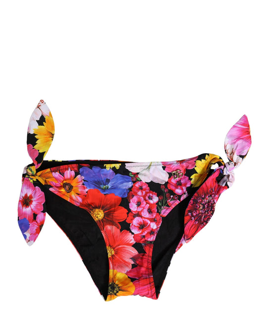 Dolce & Gabbana Black Floral Print Swimsuit Bikini Bottom Swimwear
