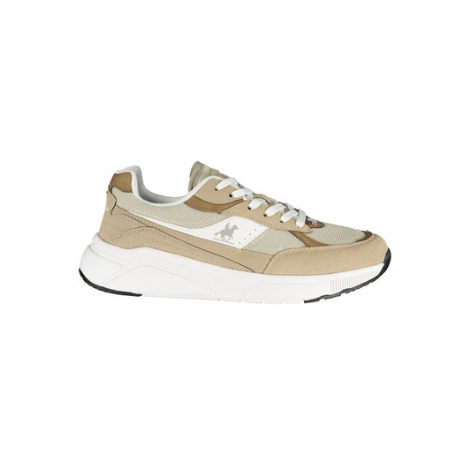 Athletic Sneakers by U.S. Grand Polo for men in polyester & polyurethane beige, brown & print features an stately silhouette, showcasing the signature athletic style of the Men's Athletic Polyester & Polyurethane Sneakers collection with a truly stately finish.
