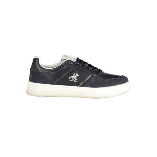 Athletic Sneakers by U.S. Grand Polo for men in polyester & polyurethane black, blue & print showcases a architectural silhouette, artfully capturing the essence of the Men's Athletic Polyester & Polyurethane Sneakers with its signature architectural athletic style construction.