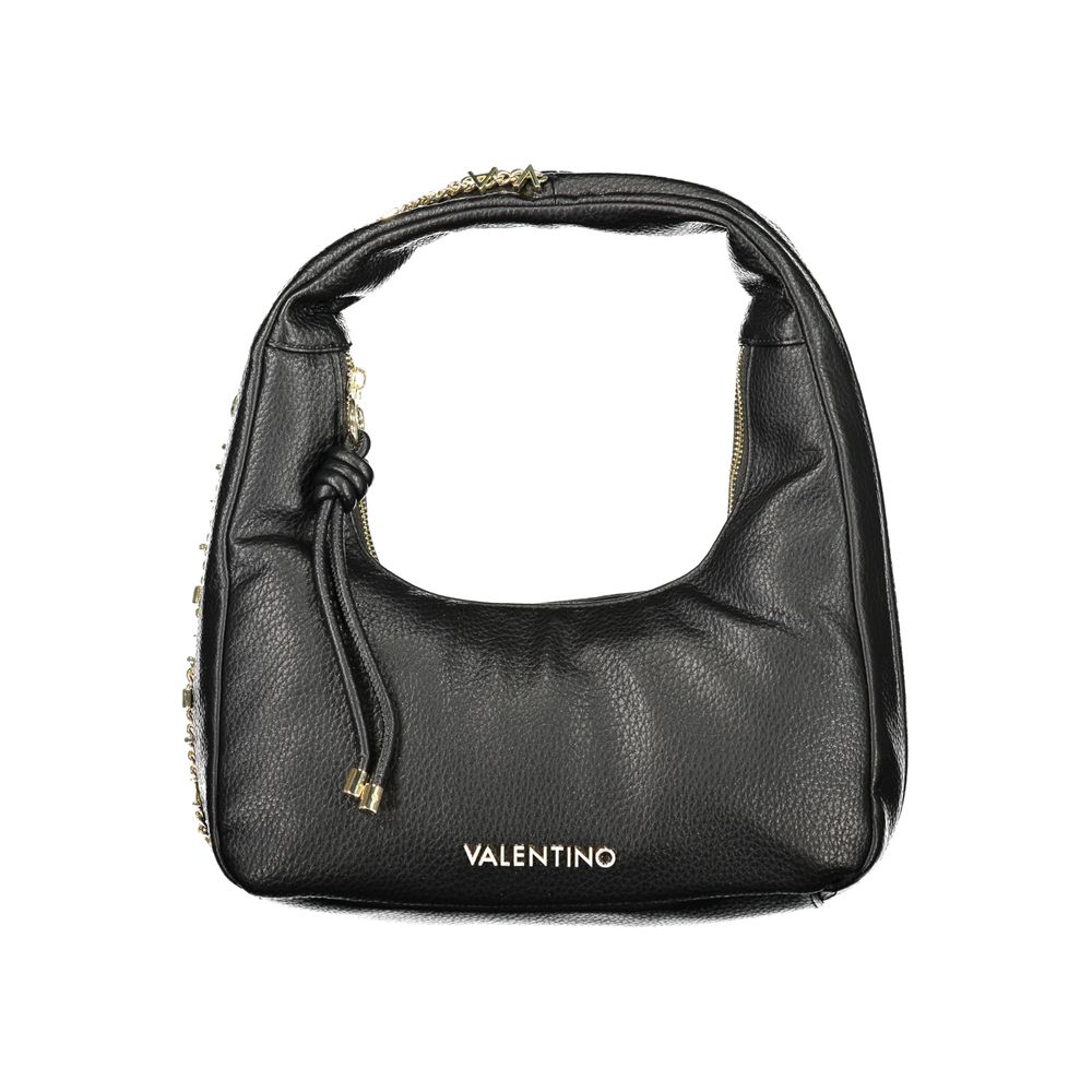 Shoulder Handbag by Mario Valentino for women in polyethylene black & signature features an refined silhouette, showcasing a secure zipper, ample internal-pockets, and versatile shoulder-strap & handle for a sophisticated refined aesthetic.
