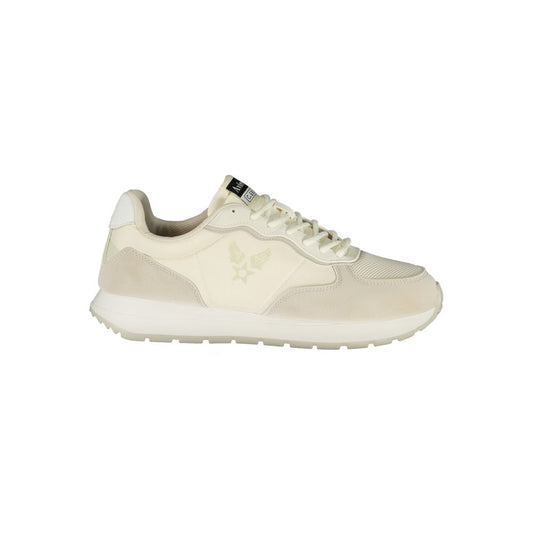 Athletic Sneakers by Avirex for men in canvas polyurethane & polyester white, signature & print presents a sleek silhouette, perfectly capturing the athletic style essence of Vivian Men's Athletic Canvas Polyurethane & Polyester Sneakers with its sleek design and premium finish.