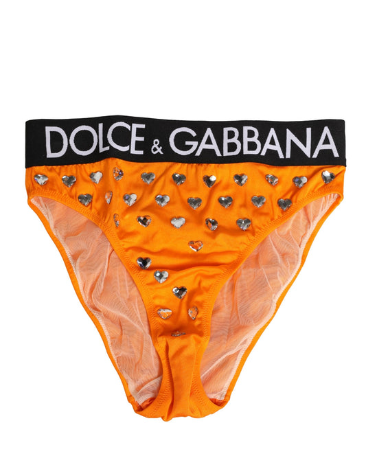 Dolce & Gabbana Orange Crystal High Waist Brief Panty Underwear