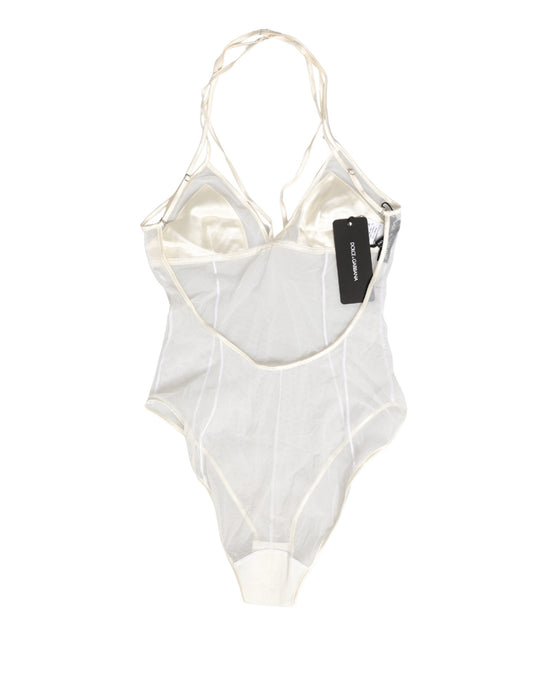Dolce & Gabbana White Sheer Nylon Bodysuit Halterneck Underwear