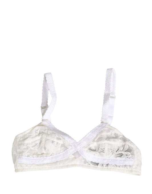 Dolce & Gabbana White Cotton Lace Wireless Soft Cup Bra Underwear