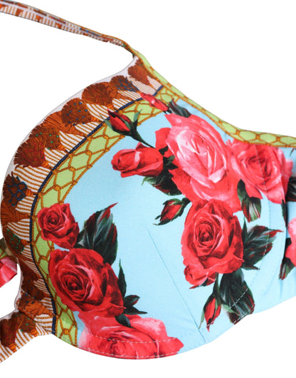 Dolce & Gabbana Women's Stretch Nylon Swimwear Top - Multicolor Floral Signature Print