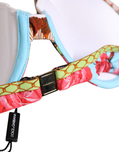 Dolce & Gabbana Multicolor Floral Print Halter Bikini Top Swimwear