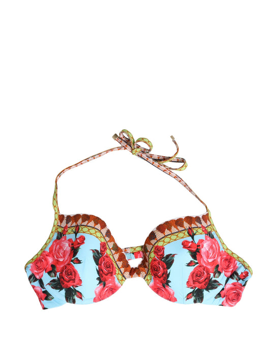 Dolce & Gabbana Multicolor Floral Print Halter Bikini Top Swimwear