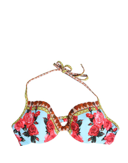 Dolce & Gabbana Multicolor Floral Print Halter Bikini Top Swimwear