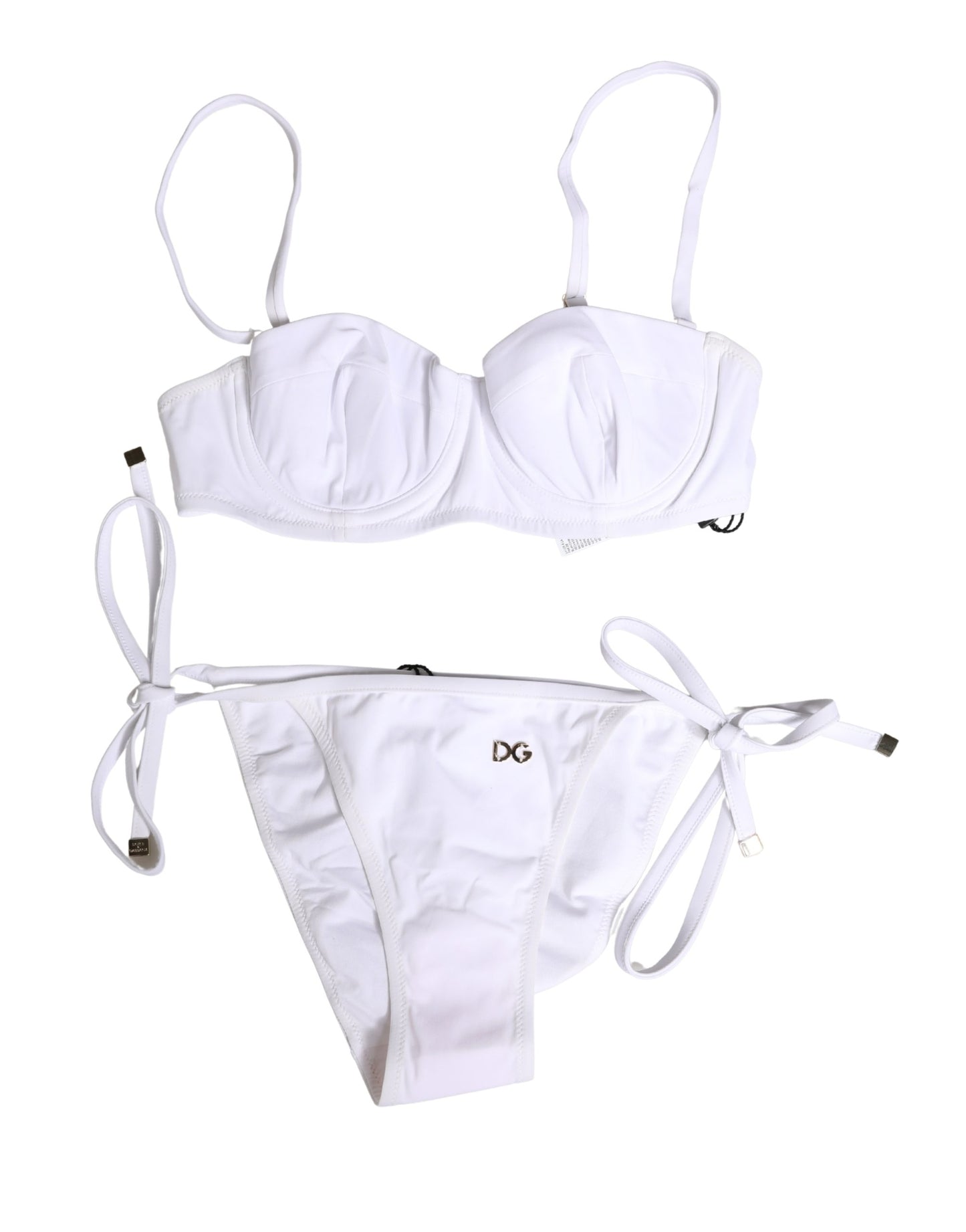 Dolce & Gabbana White Nylon Bikini Logo Plaque 2 Piece Swimwear