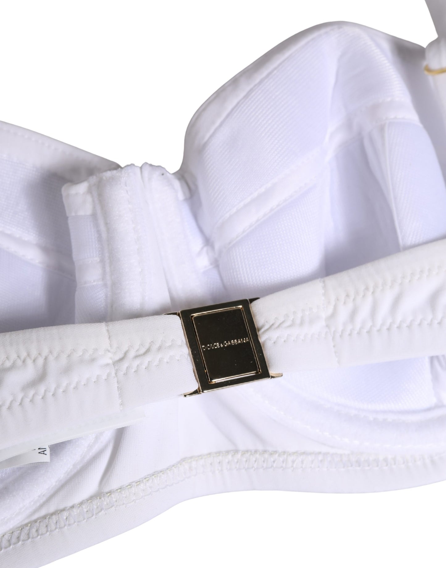 Dolce & Gabbana White Nylon Bikini Logo Plaque 2 Piece Swimwear