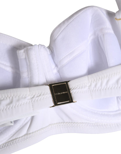 Dolce & Gabbana White Nylon Bikini Logo Plaque 2 Piece Swimwear