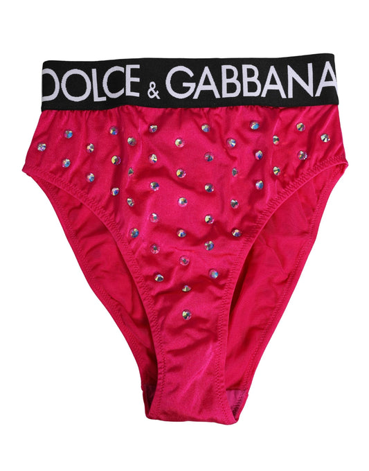 Dolce & Gabbana Pink Crystal High Waist Brief Panty Underwear