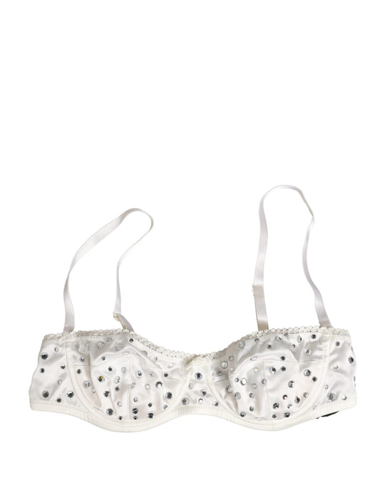 Dolce & Gabbana White Rhinestone Semi-Pad Underwire Bra Underwear