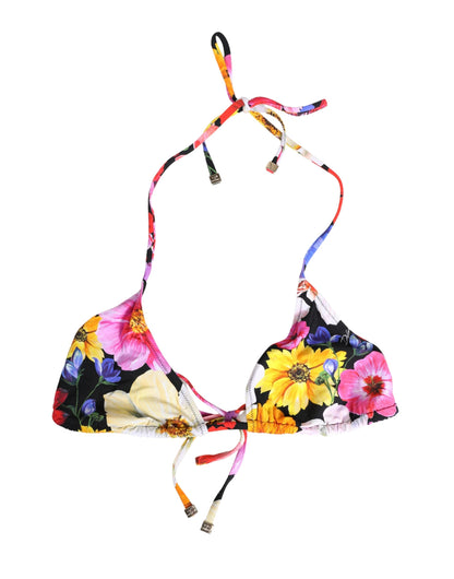 Dolce & Gabbana Women's Stretch Nylon Swimwear Top - Black Floral Print