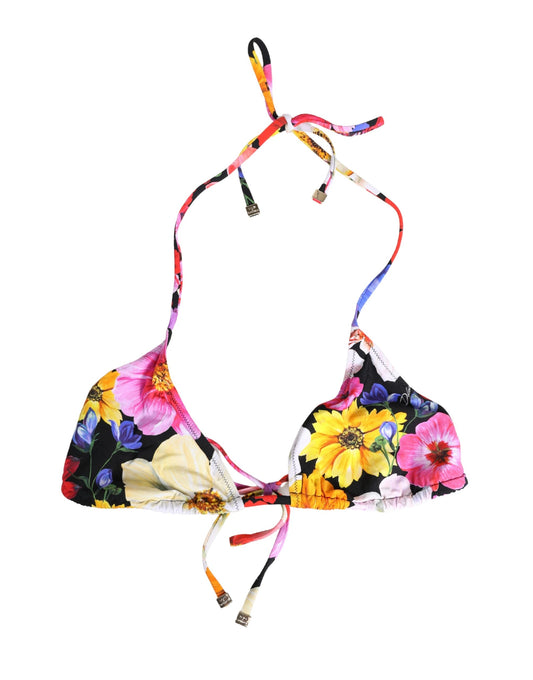 Dolce & Gabbana Women's Stretch Nylon Swimwear Top - Black Floral Print