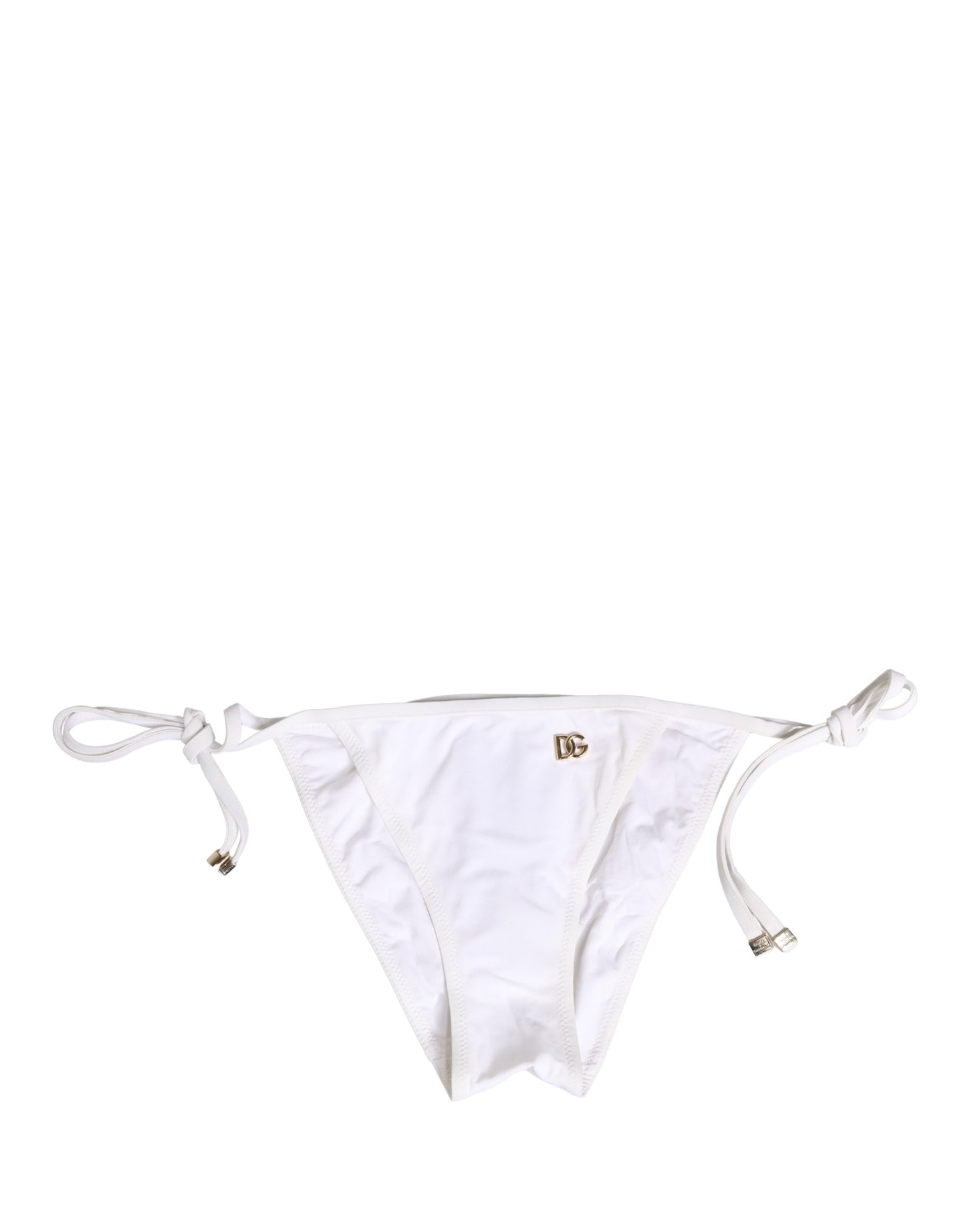 Dolce & Gabbana White Nylon DG Logo Plaque Bikini Bottom Swimwear