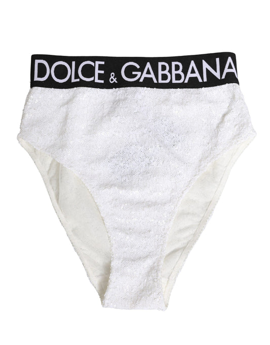 Dolce & Gabbana White Black Sequin High Waist Panty Underwear