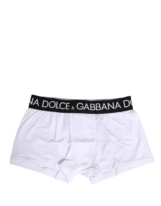 Dolce & Gabbana White Cotton Logo Waistband Boxer Shorts Underwear