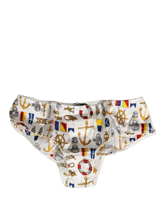 Dolce & Gabbana White Sailor Print Polyester Bottoms Underwear