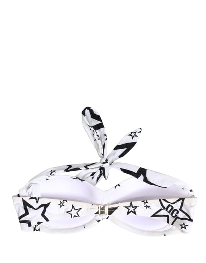 Dolce & Gabbana Star Women's Stretch Nylon Swimwear Top - White Print