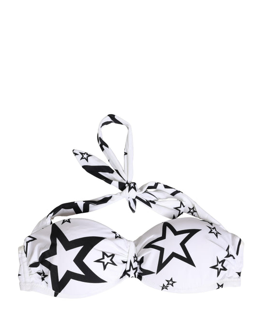 Dolce & Gabbana Star Women's Stretch Nylon Swimwear Top - White Print
