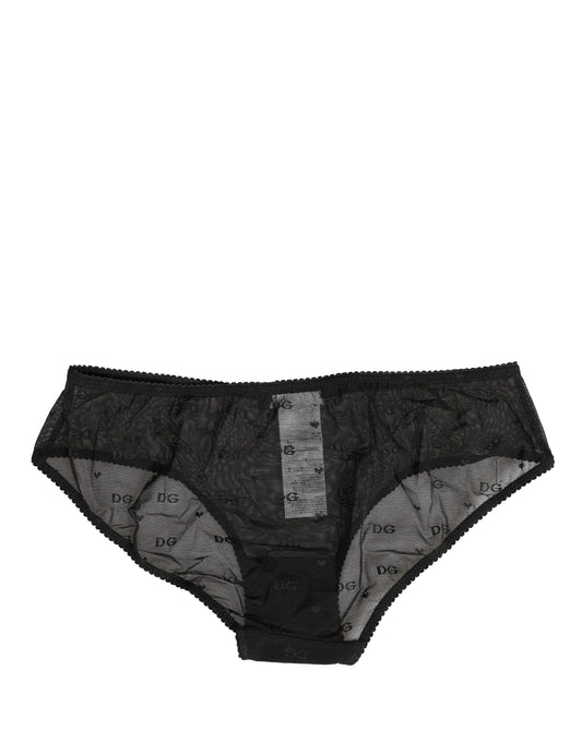 Dolce & Gabbana Black Sheer Mesh Lace Logo Brief Panty Underwear
