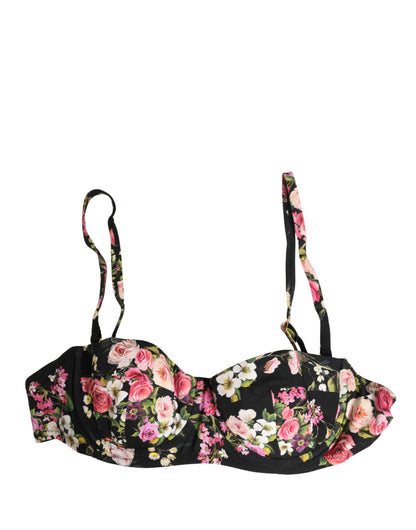 Dolce & Gabbana Black Floral Padded Balconnet Bra Underwear