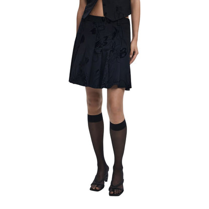 Skirt by Desigual for women in stretch viscose polyester black, patterned & floral features a captivating silhouette, showcasing the captivating Women's Flared Stretch Viscose Polyester Mini Skirt design with a sophisticated mini for a captivating look.