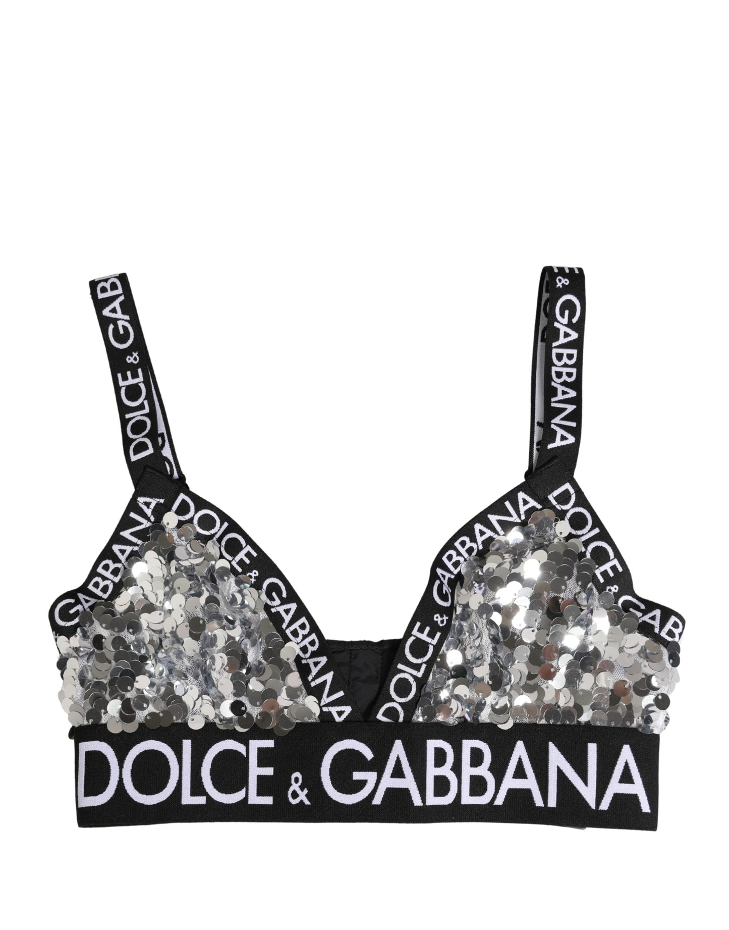 Dolce & Gabbana Silver Sequined Triangle Soft Cup Bra Underwear