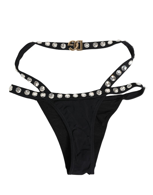 Dolce & Gabbana Black Crystal Embellished Bikini Bottom Swimwear