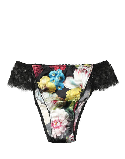 Dolce & Gabbana Black Floral Lace Mid Waist Brief Panty Underwear