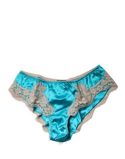 Underpants Briefs by Dolce & Gabbana for women in stretch cotton linen silk & lace blue, floral & signature features an chic silhouette from the Women's Stretch Cotton Linen Silk & Lace Underpants Briefs collection, showcasing a chic fit and sophisticated style for an elevated look.