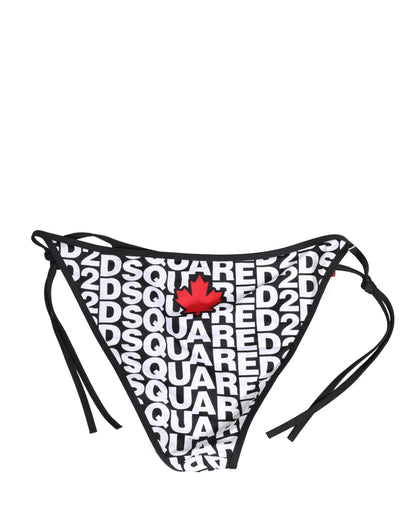 Dsquared² Women's Low Rise Stretch Nylon Bikini Bottoms - Multicolor Natural Signature Print