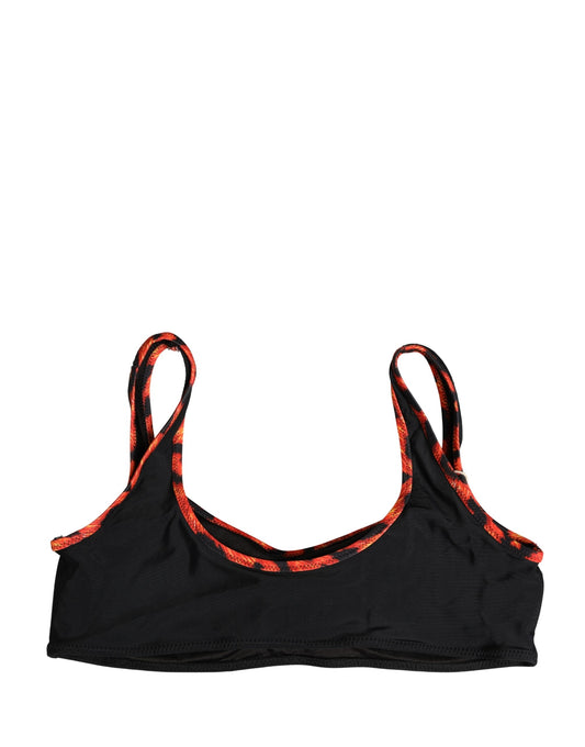 Pyrex Black Top Orange Leopard Print Bottom 2 Piece Swimwear