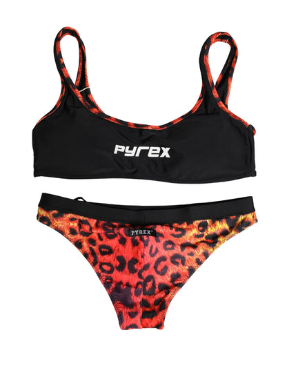 Pyrex Women's Polyester Bikini - Black Orange Leopard Print Print