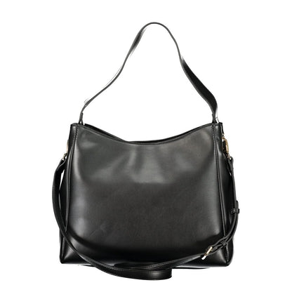 Handbag by Mario Valentino for women in polyurethane black features a signature silhouette, showcasing a secure and signature with versatile for a sophisticated look.