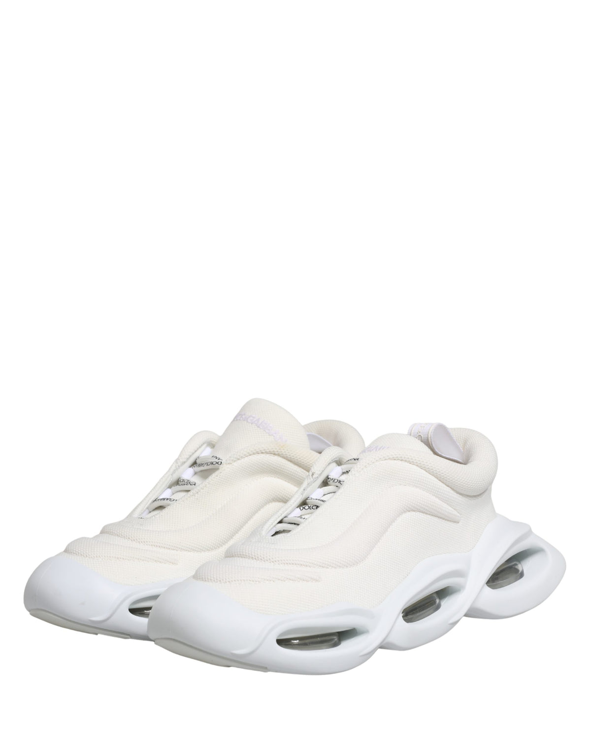 Dolce & Gabbana Women's Low Top Slip On Chunky Polyester Nylon Viscose & Calf Leather Sneakers - White