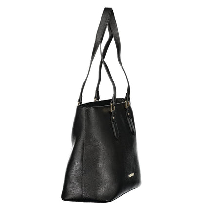 Shoulder Handbag by Mario Valentino for women in polyethylene black & signature features a signature silhouette, showcasing a secure zipper and signature internal-pockets with versatile shoulder-strap & handle for a sophisticated look.
