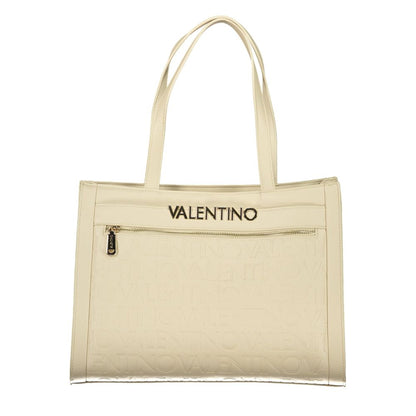 Handbag by Mario Valentino for women in polyethylene beige features an refined silhouette, showcasing a secure snap & zipper, ample document-holder, external-pockets & internal-pockets, and versatile handle for a sophisticated refined aesthetic.