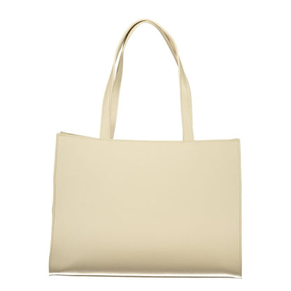 Handbag by Mario Valentino for women in polyethylene beige features a ornamental silhouette, showcasing a secure snap & zipper, ample document-holder, external-pockets & internal-pockets, and ornamental handle for a sophisticated look.