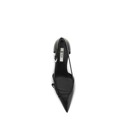 Prada Black Calf Leather Bos Taurus Mid Heel Pumps