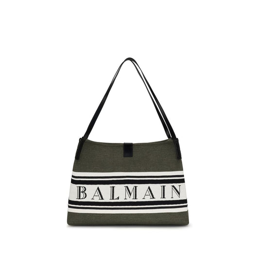 Balmain Calfskin Suede Leather Medium Tote Handbag - Black