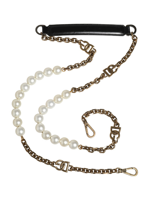 Dolce & Gabbana Brass Zamak Calf Leather Shoulder Strap - Black Gold Pearl White